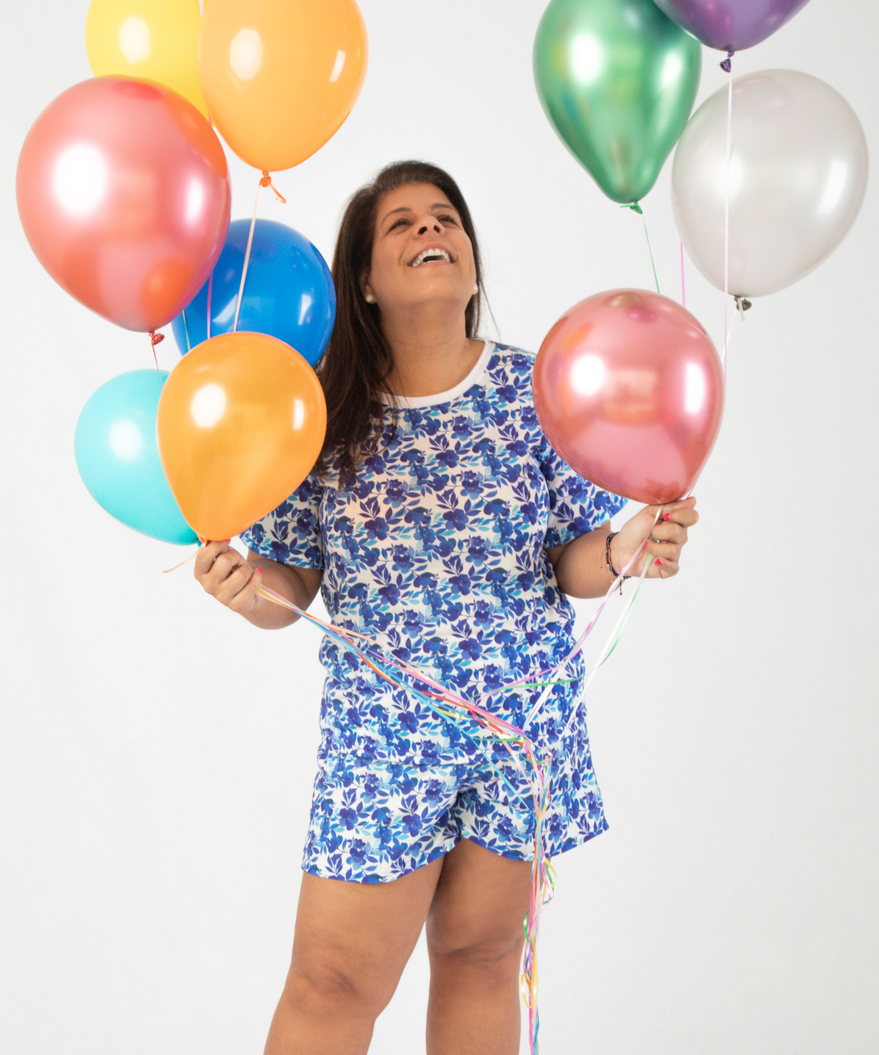 PROMO 2 x s/.200: PIJAMA FLORES AZULES SET DE POLO DE MANGA CORTA Y SHORT